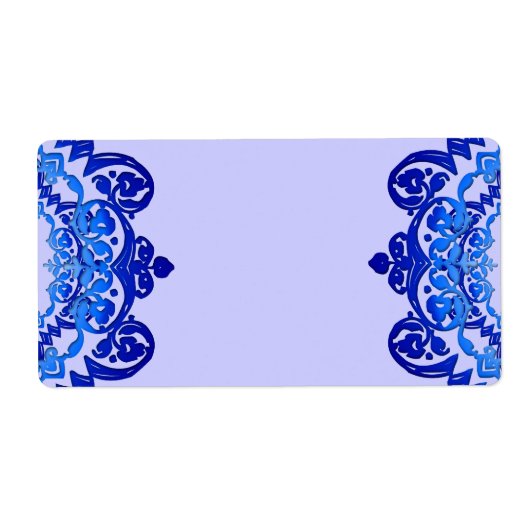 Blauwe Floral Kunst Blank Grote Etiketten (Voorkant)