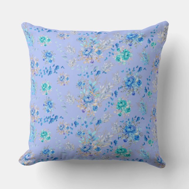  Blauwe Floral Kussen (Voorkant)