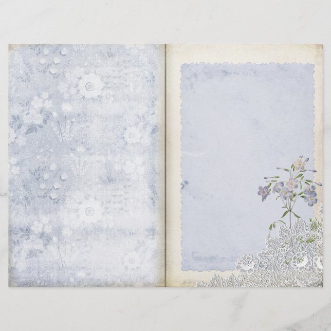 Blauwe Floral & Lace Shabby Journal Page (Voorkant)