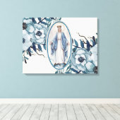 Blauwe Floral | Lady of Grace | Maagd Mary | Lace Canvas Afdruk (Insitu (Houten vloer))