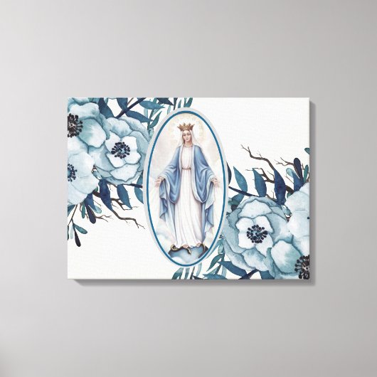 Blauwe Floral | Lady of Grace | Maagd Mary | Lace Canvas Afdruk (Voorkant)