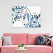 Blauwe Floral | Lady of Grace | Maagd Mary | Lace Canvas Afdruk (Insitu (Woonkamer))