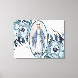 Blauwe Floral | Lady of Grace | Maagd Mary | Lace Canvas Afdruk