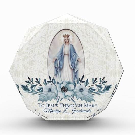 Blauwe Floral | Lady of Grace | Maagd Mary | Lace Fotoblokken (Voorkant)