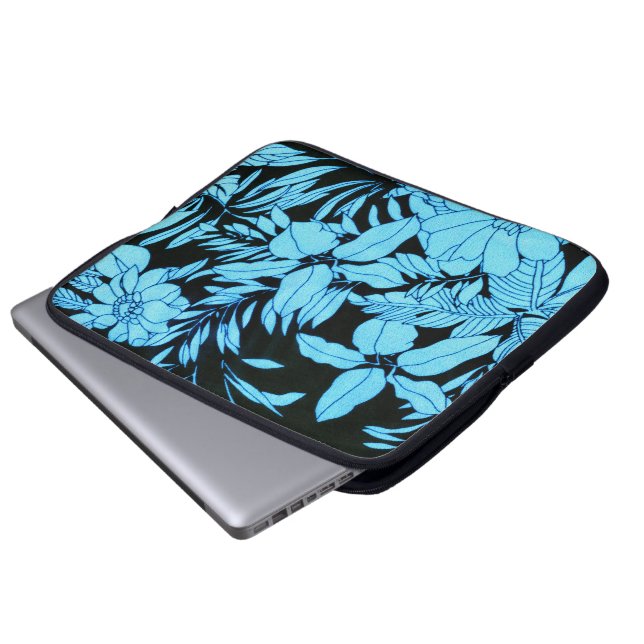 Blauwe Floral Laptop Sleeve (Voorkant onderkant)