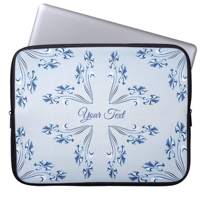 Blauwe Floral laptophoes Laptop Sleeve (Voorkant)