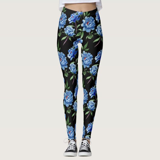 Blauwe Floral Leggings voor vrouwen (Voorkant)