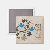 Blauwe Floral Lovevogels sparen de Datum Magnet (Voorkant / Achterkant)