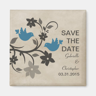 Blauwe Floral Lovevogels sparen de Datum Magnet
