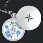 Blauwe Floral |Madonna | Maagd Mary | Dahlias Locket Ketting<br><div class="desc">Dit is een prachtig afbeelding van de "Blessed Madonna Virgin Mary",  Onze Lieve Vrouw van Grace met blauwe dahlia bloemen en blauw lintje dat haar omringt.</div>