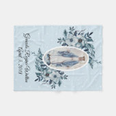 Blauwe Floral |Madonna | Maagd Mary | Witte Stippe Fleece Deken (Voorkant (Horizontaal))