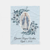 Blauwe Floral |Madonna | Maagd Mary | Witte Stippe Fleece Deken (Voorkant)