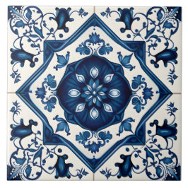 Blauwe Floral Mediterranean Decorative Tegeltje