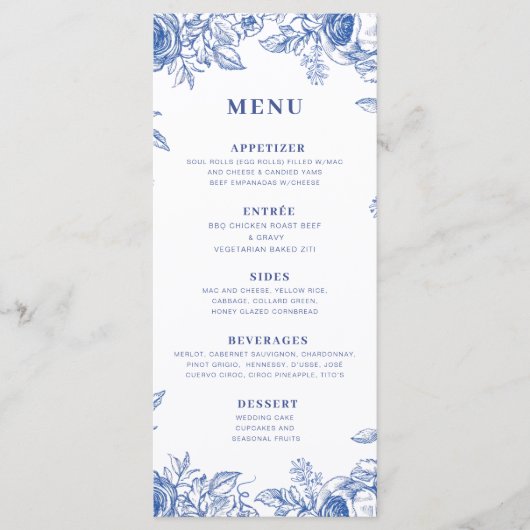 Blauwe Floral Menu (Voorkant)