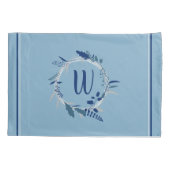 Blauwe Floral met aangepaste monogram stripes Kussensloop (Achterkant)