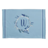 Blauwe Floral met aangepaste monogram stripes Kussensloop (Voorkant)