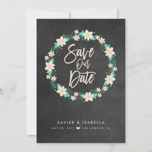 Blauwe Floral met de waarschuwing Datum Save The Date (Voorkant)