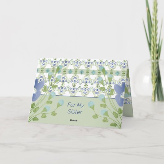 Blauwe Floral met groen Kaart (Achterkant)
