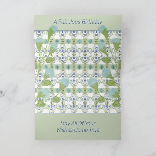 Blauwe Floral met groen Kaart (Binnen)