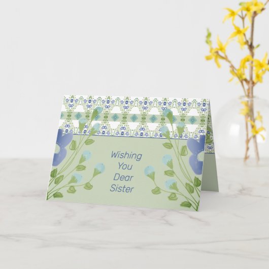 Blauwe Floral met groen Kaart (Gele Bloem)