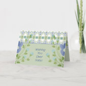 Blauwe Floral met groen Kaart (Voorkant)