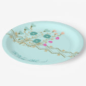 Blauwe Floral met roze Papieren Bordje (Gekanteld)