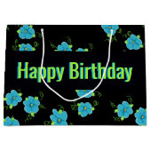 Blauwe Floral met zwart Groot Cadeauzakje (Voorkant)