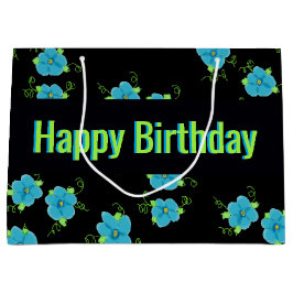 Blauwe Floral met zwart Groot Cadeauzakje