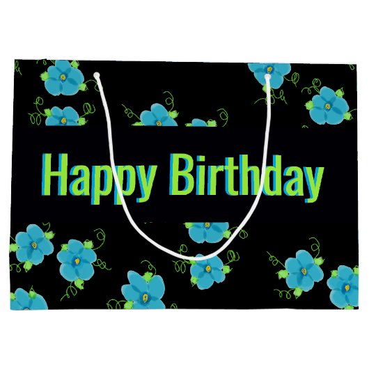 Blauwe Floral met zwart Groot Cadeauzakje (Achterkant)