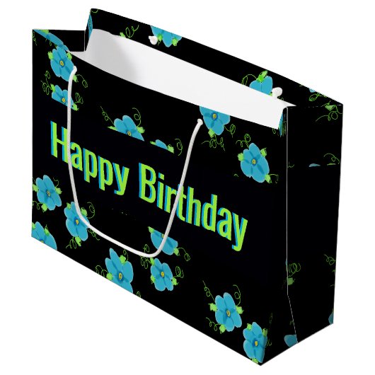 Blauwe Floral met zwart Groot Cadeauzakje (Voorkant Gekanteld)