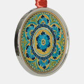 Blauwe Floral Mexicaanse Tegel Metalen Ornament (Rechts)