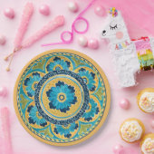 Blauwe Floral Mexicaanse Tegel Papieren Bordje (Feest)