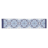 Blauwe  Floral Middellandse Zee Siciliaanse Tegel Korte Tafelloper (Horizontaal)