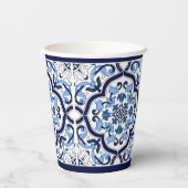 Blauwe  Floral Middellandse Zee Siciliaanse Tegel Papieren Bekers (Achterkant)