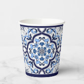 Blauwe Floral Middellandse Zee Siciliaanse Tegel Papieren Bekers (Links)