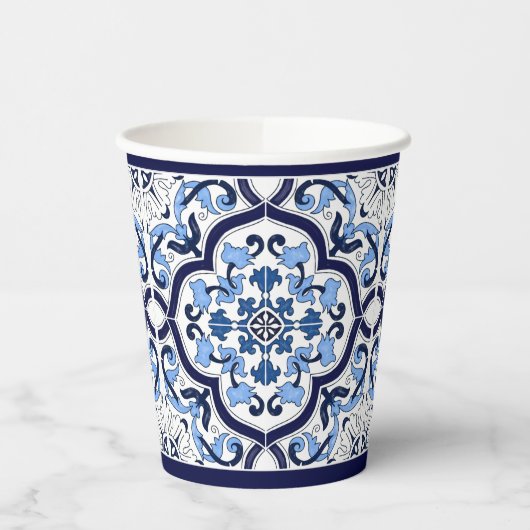 Blauwe  Floral Middellandse Zee Siciliaanse Tegel Papieren Bekers (Links)