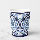 Blauwe  Floral Middellandse Zee Siciliaanse Tegel Papieren Bekers (Rechts)
