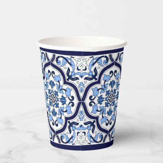Blauwe Floral Middellandse Zee Siciliaanse Tegel Papieren Bekers (Rechts)