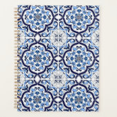 Blauwe  Floral Middellandse Zee Siciliaanse Tegel Planner (Voorkant)