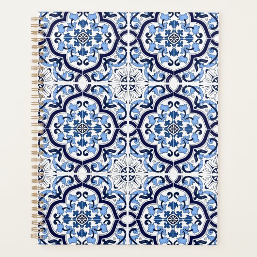 Blauwe  Floral Middellandse Zee Siciliaanse Tegel Planner (Voorkant)