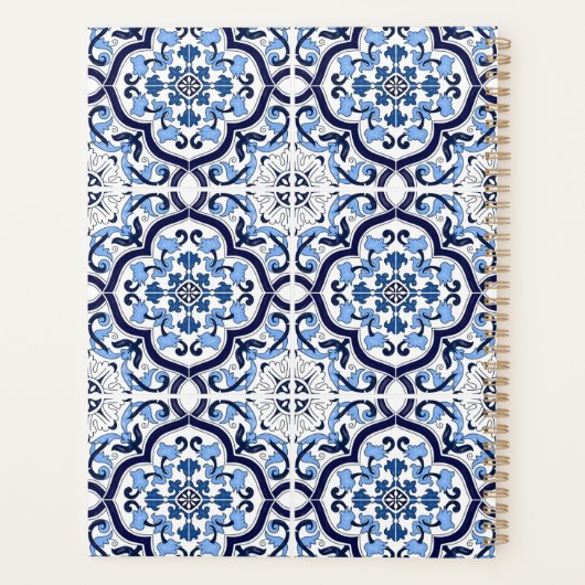 Blauwe  Floral Middellandse Zee Siciliaanse Tegel Planner (Achterkant)