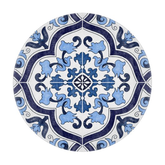 Blauwe Floral Middellandse Zee Siciliaanse Tegel Snijplank (Voorkant)