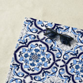 Blauwe Floral Middellandse Zee Siciliaanse Tegel Strandlaken (In situ)