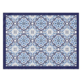 Blauwe  Floral Middellandse Zee Siciliaanse Tegel Tafelkleed (Voorkant (Horizontaal))