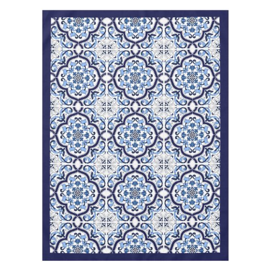 Blauwe  Floral Middellandse Zee Siciliaanse Tegel Tafelkleed (Voorkant)
