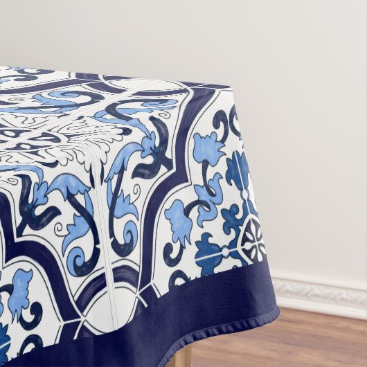 Blauwe  Floral Middellandse Zee Siciliaanse Tegel Tafelkleed (Voorbeeld)