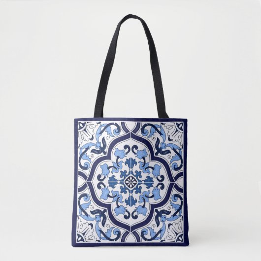 Blauwe  Floral Middellandse Zee Siciliaanse Tegel Tote Bag (Voorkant)