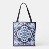 Blauwe  Floral Middellandse Zee Siciliaanse Tegel Tote Bag (Achterkant)