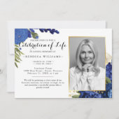 Blauwe Floral Modern Foto Viering van het leven Kaart (Voorkant)