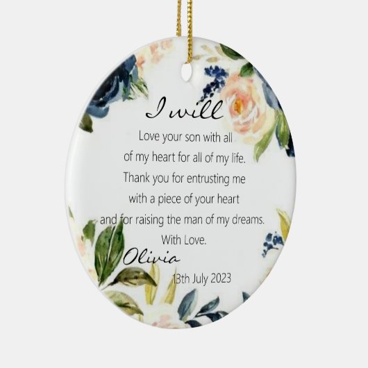 Blauwe Floral moeder van de bruidbruidbruidbruinbr Keramisch Ornament (Rechts)